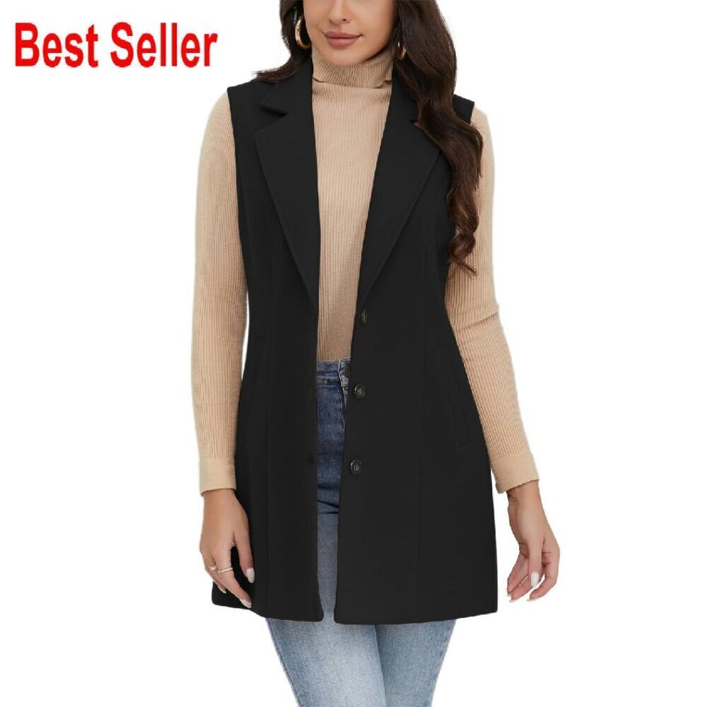Sleeveless Wool Plaid Vest Classic Slim Fit Blazer Jacket Cardigan Outerwear